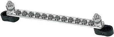 BEP Bus Bar Single 12x 4mm Screw Terminal 2x 6mm Input Stud 100A No Covers (Bulk)